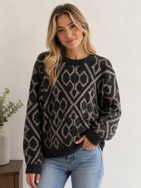 Vintage Dover Geometric Print Wool Blend Pullover Sweater
